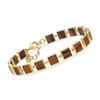 Ross-simons Tigereye Square-link Bracelet In 18kt Gold Over Sterling In Gold