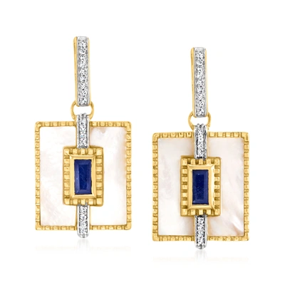 Ross-simons Mother-of-pearl And Sapphire Drop Earrings With . White Topaz In 18kt Gold Over Sterling