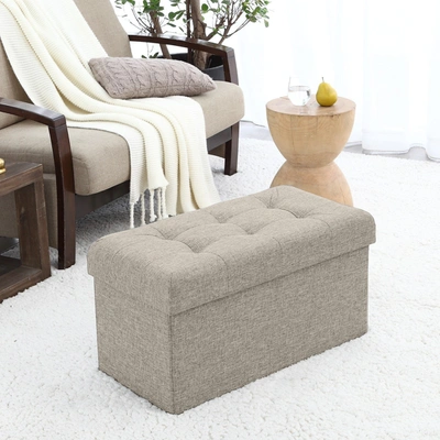 Posh Habitat Foldable Tufted Linen Bench Storage Ottoman