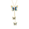 Ross-simons Italian Blue And White Enamel Butterfly Necklace In 14kt Yellow Gold In Blue