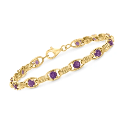 Ross-simons Amethyst Oval-link Bracelet In 14kt Yellow Gold In Multi