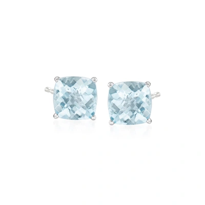 Ross-simons Aquamarine Stud Earrings In 14kt White Gold In Blue