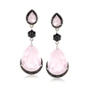 Ross-simons Rose Quartz And Black Spinel Drop Earrings In Sterling Silver In Pink