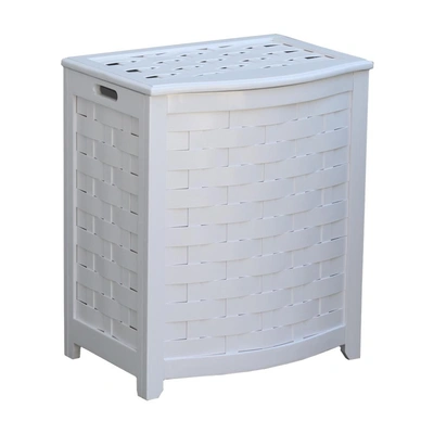 Oceanstar White Finished Bowed Front Veneer Laundry Wood Hamper With Interior Bag Bhv0100w