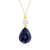Ross-simons Cultured Pearl And Sapphire Necklace In 14kt Yellow Gold In Blue