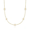 Rs Pure Ross-simons 3-3.5mm Cultured Pearl Flower Station Necklace In 14kt Yellow Gold In Silver