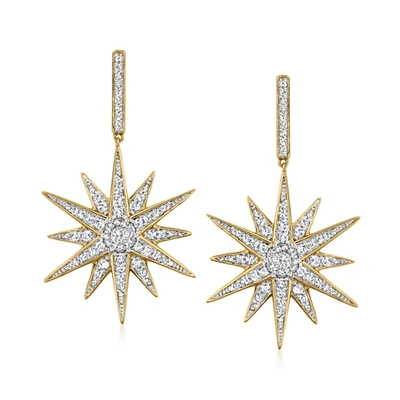 Ross-simons Diamond Starburst Drop Earrings In 18kt Gold Over Sterling In Silver