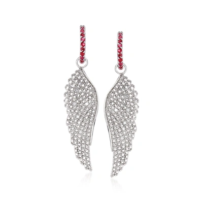 Ross-simons Ruby And . Diamond Angel Wing Drop Earrings In Silver
