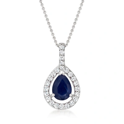 Ross-simons Sapphire And . Diamond Pendant Necklace In 14kt White Gold In Silver