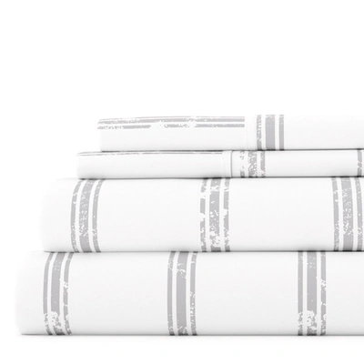 Ienjoy Home Distressed Line Light Gray Pattern Sheet Set Ultra Soft Microfiber Bedding, King In Grey