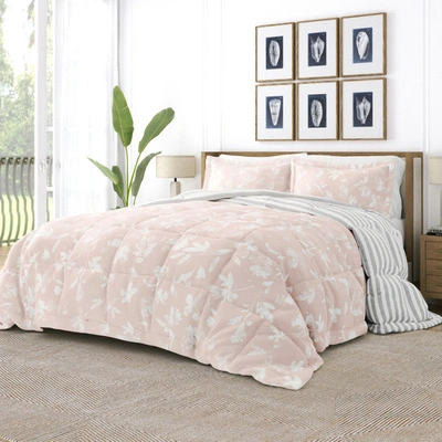 Ienjoy Home Pressed Flowers Pink Reversible Pattern Comforter Set Down-alternative Ultra Soft Microfiber Bedding
