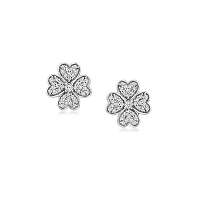 Rs Pure By Ross-simons Diamond Clover Earrings In Sterling Silver