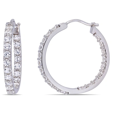 Mimi & Max 3 1/2ct Tgw Created White Sapphire Inside Outside Hoop Earrings In Sterling Silver