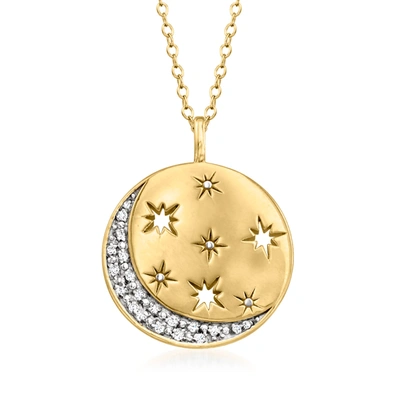 Ross-simons Diamond Moon And Star Disc Pendant Necklace In 18kt Gold Over Sterling In Silver