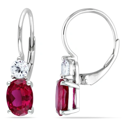 Mimi & Max 4 5/8ct Tgw Created Ruby And White Sapphire Leverback Earrings In Sterling Silver In Red