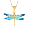 ROSS-SIMONS ITALIAN BLUE ENAMEL AND 18KT YELLOW GOLD DRAGONFLY PENDANT NECKLACE