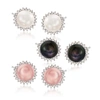 Ross-simons 7-7.5mm Multicolored Cultured Pearl And . Diamond Jewelry Set: 3 Pairs Of Earrings In Sterling Silve In Pink