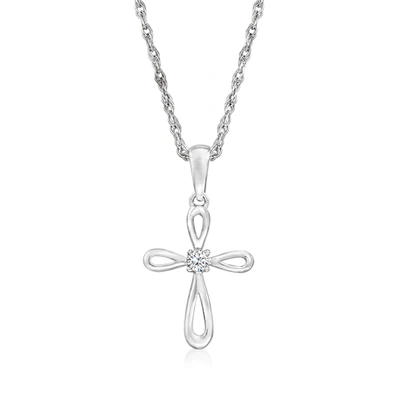 Ross-simons 14kt White Gold Cross Pendant Necklace With Diamond Accent In Silver
