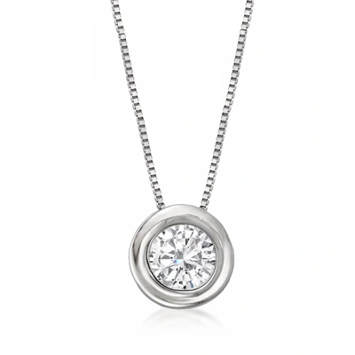 Ross-simons Bezel-set Diamond Solitaire Necklace In 14kt White Gold In Silver