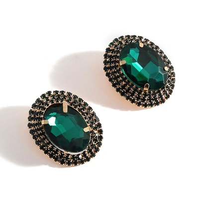Sohi Green Stone Oval Stud Earrings