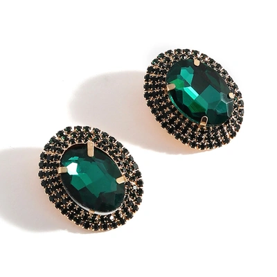 SOHI GREEN STONE OVAL STUD EARRINGS