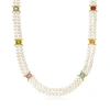 Ross-simons 4.5-5.5mm Cultured Pearl 2-strand Necklace With Multi-gemstones In 18kt Gold Over Sterling In Multi