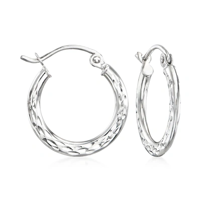 Ross-simons 14kt White Gold Diamond-cut Hoop Earrings In Silver