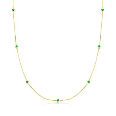 Rs Pure Ross-simons Emerald Station Necklace In 14kt Yellow Gold In White