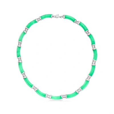 Ross-simons Curved Jade Necklace In Sterling Silver In Green