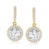 Ross-simons Cz Halo Drop Earrings In 14kt Yellow Gold In White