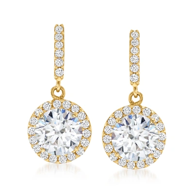 Ross-simons Cz Halo Drop Earrings In 14kt Yellow Gold In White