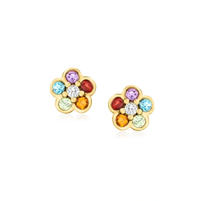 Rs Pure By Ross-simons Multi-gemstone Flower Earrings With Diamond Accents In 14kt Yellow Gold In Pink