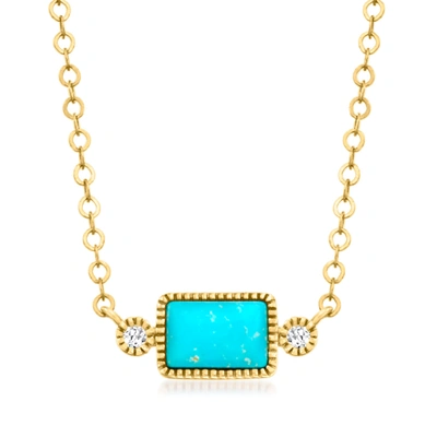Rs Pure By Ross-simons Turquoise Necklace With Diamond Accents In 14kt Yellow Gold In Multi