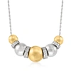 Ross-simons Sterling Silver And 14kt Yellow Gold Bead Necklace With . Diamonds In Silver