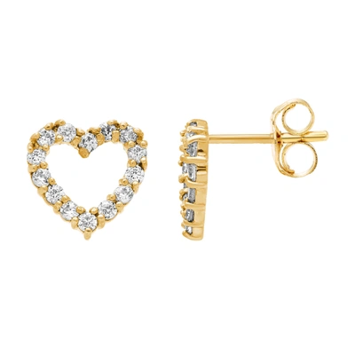 A & M 14k Yellow Gold 8mm Cz Open Heart Stud Earrings, With Pushback, Women's, Unisex In Silver