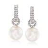Ross-simons Cultured Pearl And Cz Hoop Drop Earrings In Sterling Silver In White