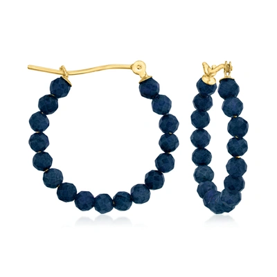 Canaria Fine Jewelry Canaria Sapphire Bead Hoop Earrings In 10kt Yellow Gold In Blue