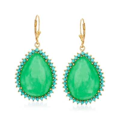 Ross-simons Jade And Simulated Turquoise Drop Earrings In 14kt Gold Over Sterling In Green