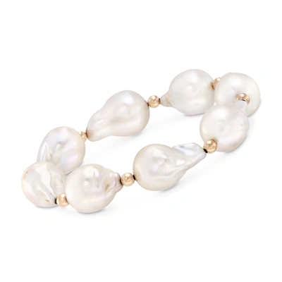 Ross-simons 13-14mm Cultured Baroque Pearl Stretch Bracelet With 14kt Yellow Gold In White