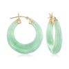 Ross-simons Jade Hoop Earrings With 14kt Yellow Gold In Green