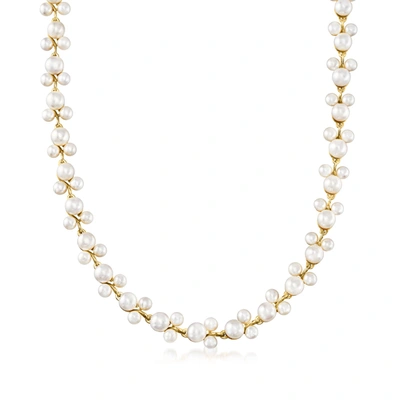 Ross-simons 5-7.5mm Cultured Pearl Trio Vine Necklace In 18kt Gold Over Sterling In White