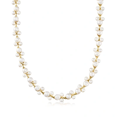 Ross-simons 5-7.5mm Cultured Pearl Trio Vine Necklace In 18kt Gold Over Sterling In Multi