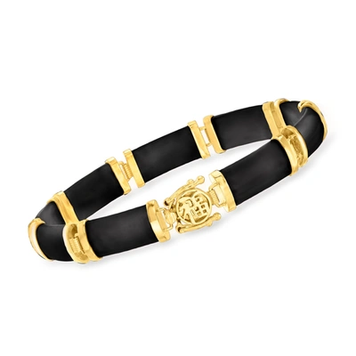 Ross-simons Black Agate "good Fortune" Bracelet In 18kt Gold Over Sterling