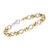 Ross-simons Sterling Silver And 14kt Yellow Gold Xo Link Bracelet In White