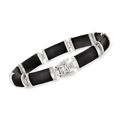 Ross-simons Black Agate "good Fortune" Bracelet In Sterling Silver