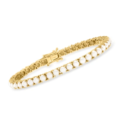Ross-simons 4mm Cultured Pearl Tennis Bracelet In 18kt Gold Over Sterling In White