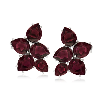 Ross-simons Garnet Cluster Earrings In Sterling Silver In Red