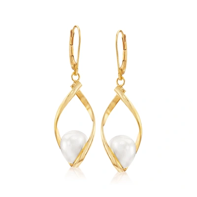 Ross-simons 8.5-9mm Cultured Pearl Twisted Drop Earrings In 14kt Yellow Gold In White