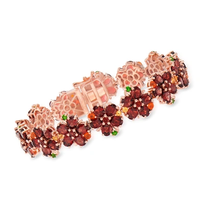Ross-simons Multi-gemstone Flower Bracelet In 18kt Rose Gold Over Sterling In Pink