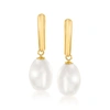 Ross-simons 8.5-9mm Cultured Pearl Drop Earrings In 14kt Yellow Gold In Silver